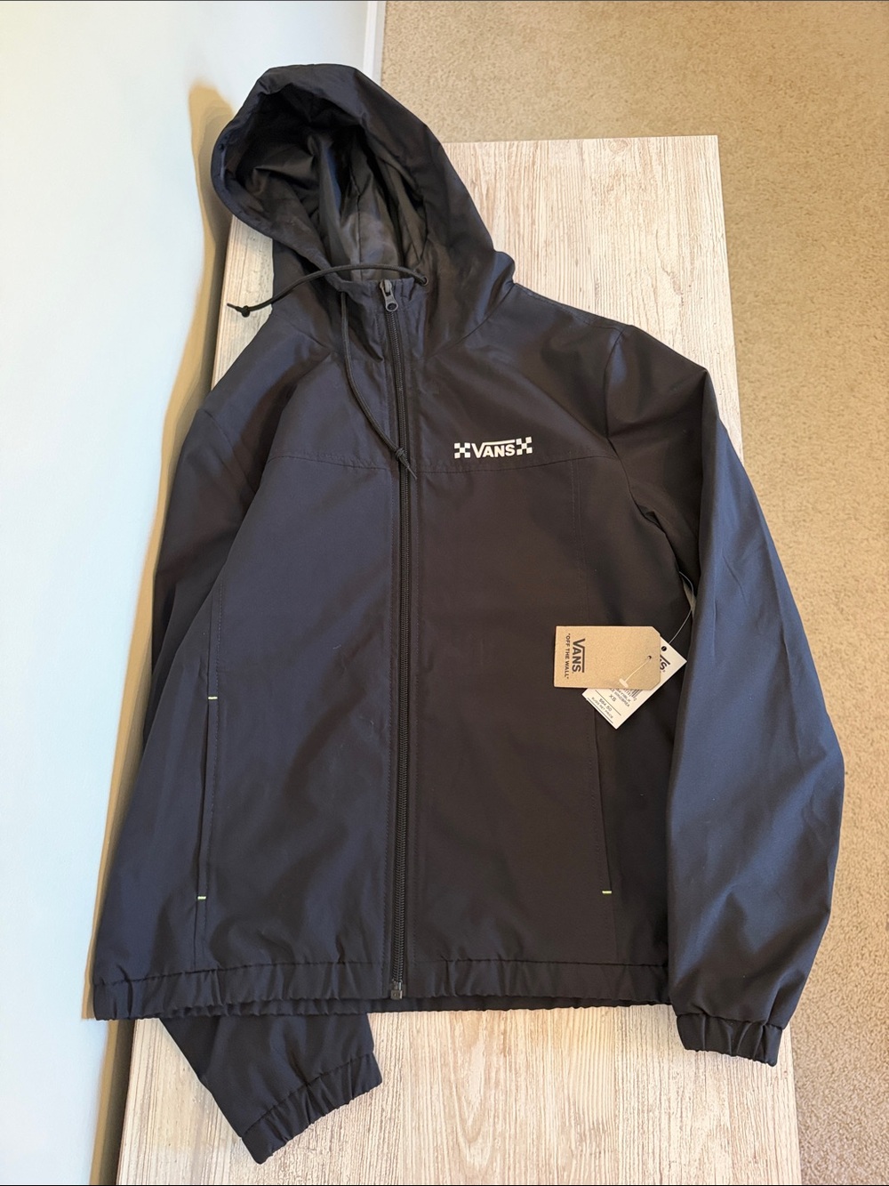 NWT Vans Black Hooded Shell Jacket with White Logo